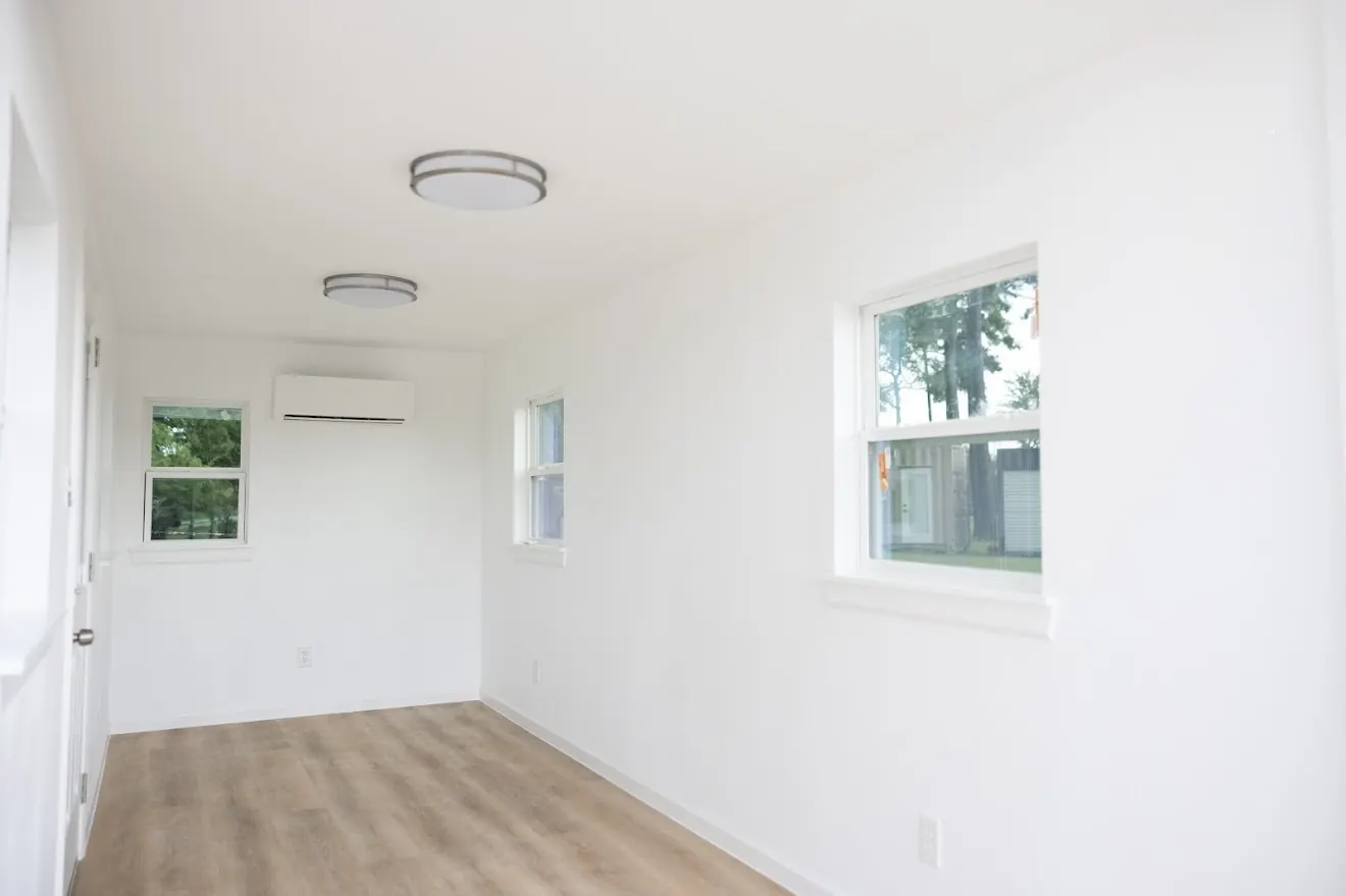 Finished insulated container interior with mini-split HVAC
